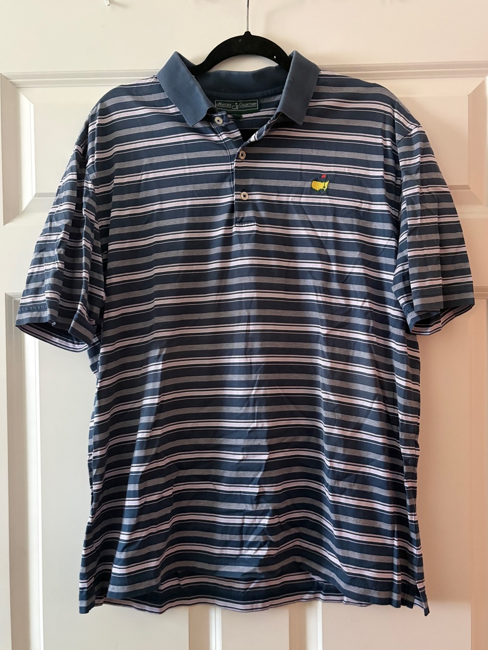 Masters Collection Men's Large Golf Polo Shirt Navy Purple Striped Augusta LG